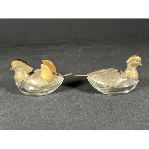 108 - Pair of silver and Glass bird salts with Chinese marks