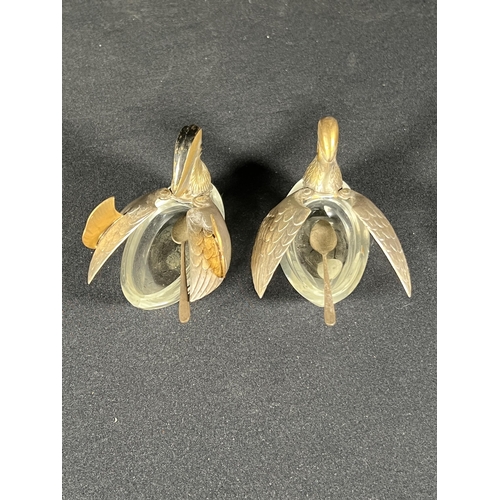 108 - Pair of silver and Glass bird salts with Chinese marks