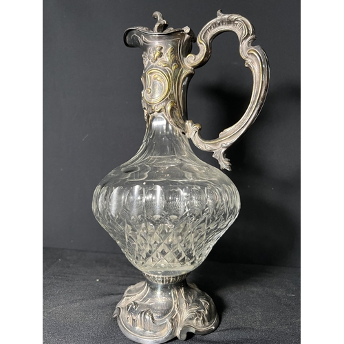 109 - Plated and cut glass claret jug