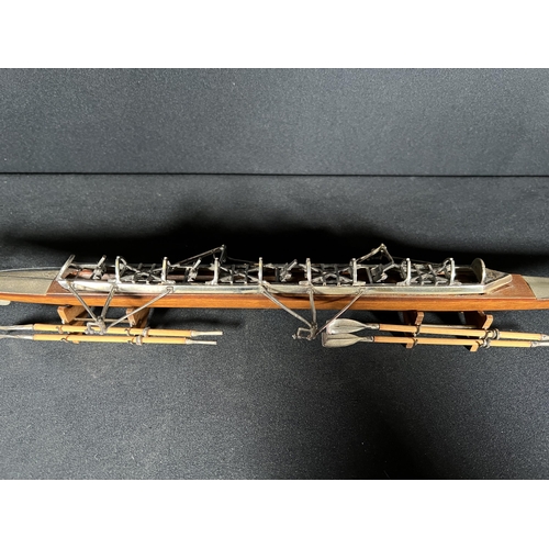 80 - Wood and silver model of a traditional rowing boat with oars