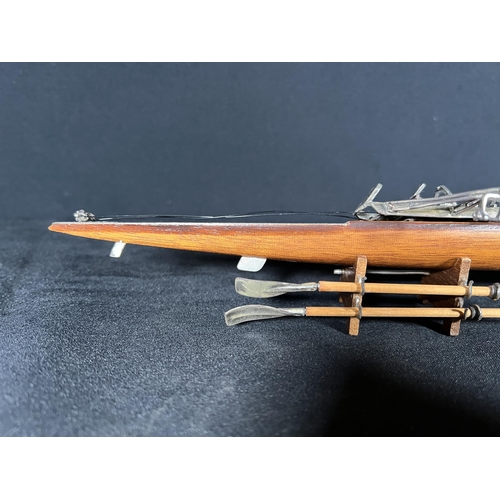 80 - Wood and silver model of a traditional rowing boat with oars