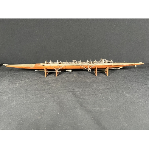 80 - Wood and silver model of a traditional rowing boat with oars