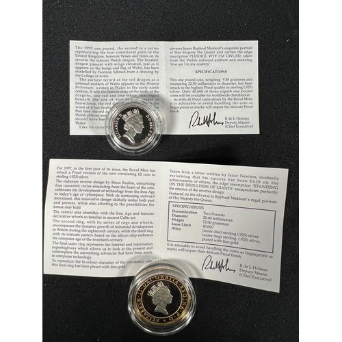 288 - Cased silver proof £2 coin and Silver proof £1 coin with certificates