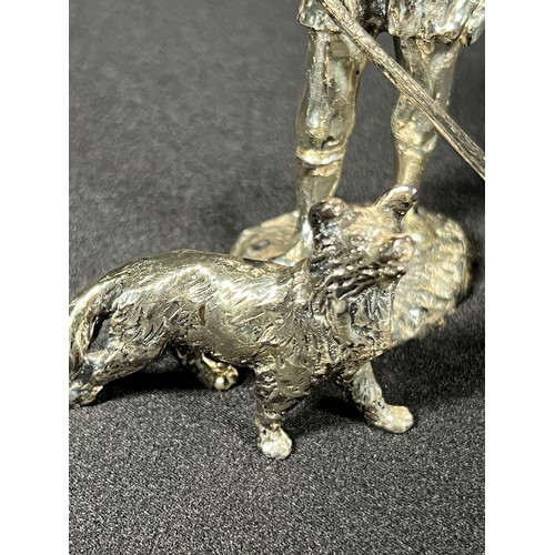 190 - Cast silver figure of farmer with crook and sheep dog 375g