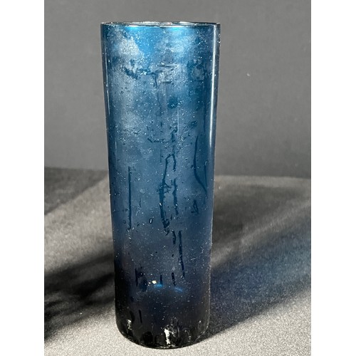 180 - silver mounted vase holder with blue glass liner