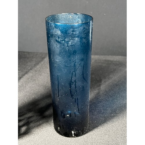 180 - silver mounted vase holder with blue glass liner