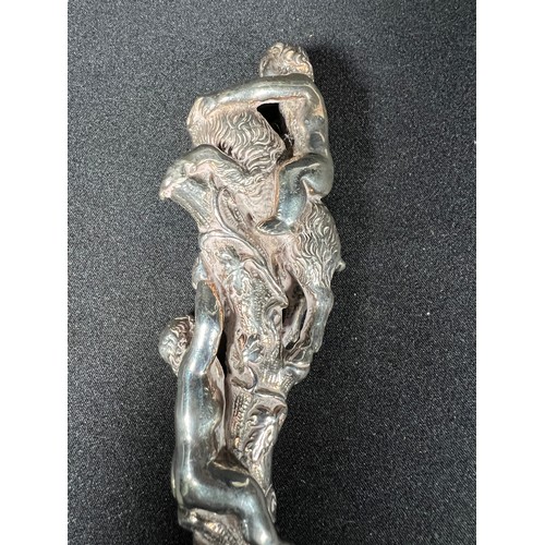 157 - White cast metal knife with cherub and goat handle