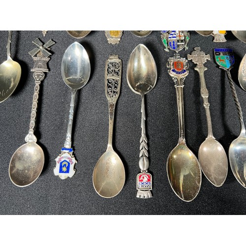 170 - Large selection of silver and enamelled spoons