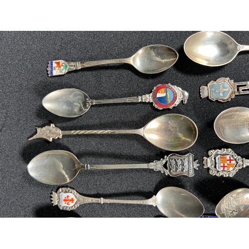 170 - Large selection of silver and enamelled spoons