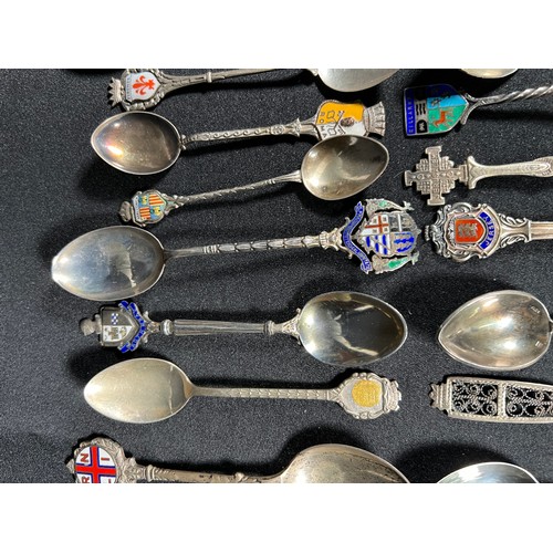 170 - Large selection of silver and enamelled spoons