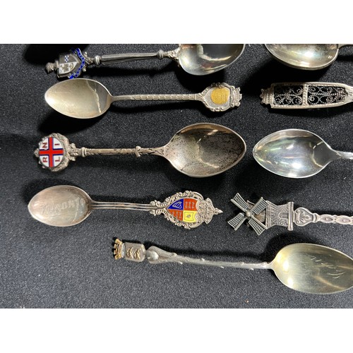 170 - Large selection of silver and enamelled spoons