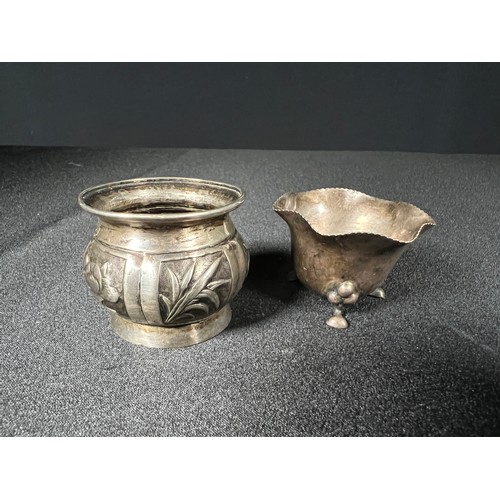 145 - Small silver pot and silver salt