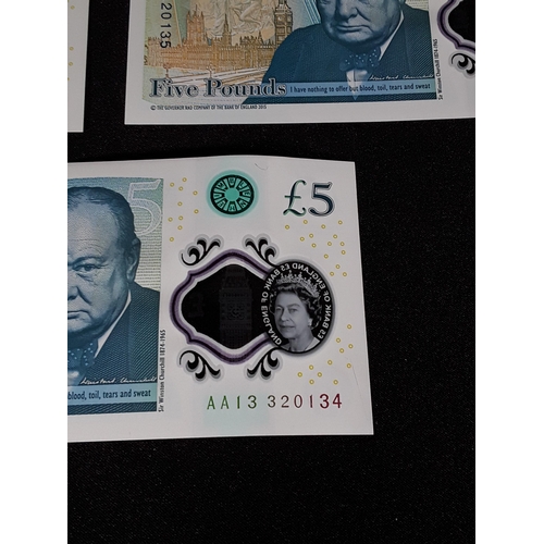 354 - 5 Mint consecutive £5 notes