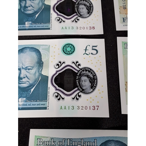 354 - 5 Mint consecutive £5 notes