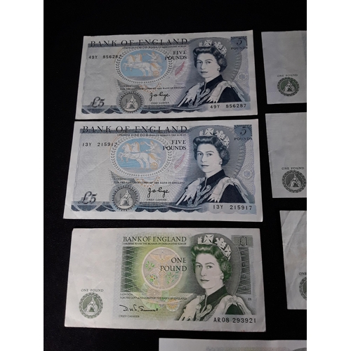 355 - 2 Vintage £5 notes and 5 £1 notes