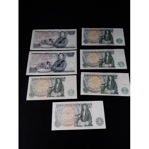 355 - 2 Vintage £5 notes and 5 £1 notes