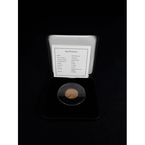 361 - Gold $5 1908-1929 900 gold coin weighting 8.35g with certificate