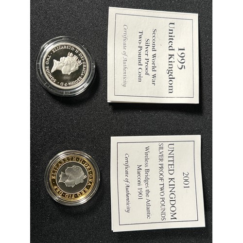 279 - 2 Silver proof £2 coins both with certificates