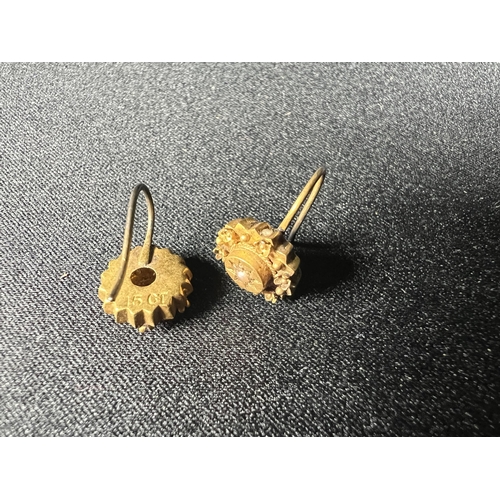 507 - Pair of victorian 15ct gold stone set earrings, 1.3g gross