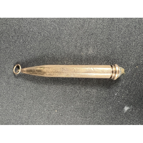 516 - Gold mounted pencil with stone set top, gross 15.7g, 9cm