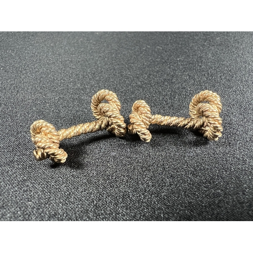 532 - 9ct gold nautical rope style cufflinks, 12g, 2.5cm long