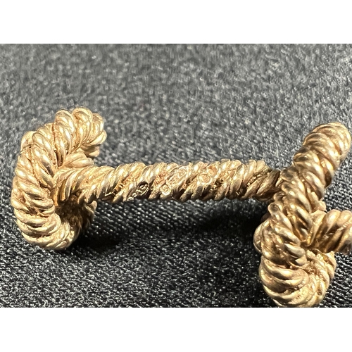 532 - 9ct gold nautical rope style cufflinks, 12g, 2.5cm long