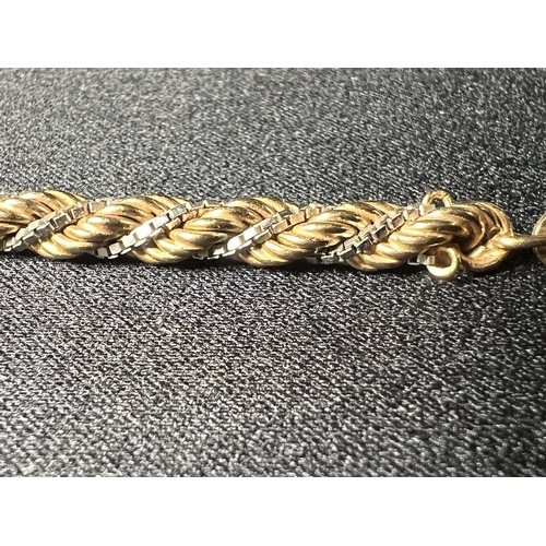 538 - 9ct gold rope link necklace with tassels 23.5g, length: 47cm (from loop to clip)