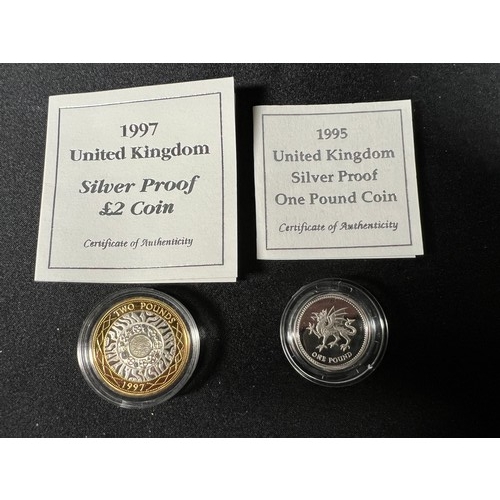 288 - Cased silver proof £2 coin and Silver proof £1 coin with certificates