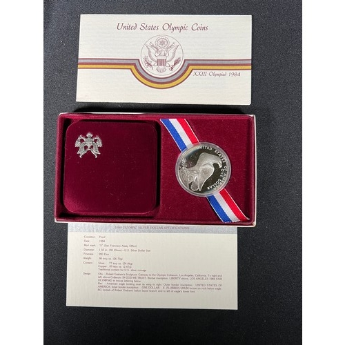 286 - Cased american silver dollar 1984 olympics