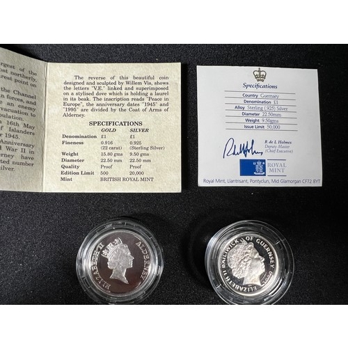 290 - 2 Silver proof £1 coins both with certificates