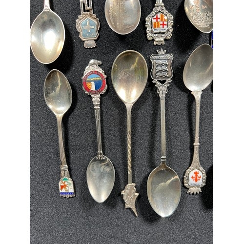 170 - Large selection of silver and enamelled spoons - gross 298g