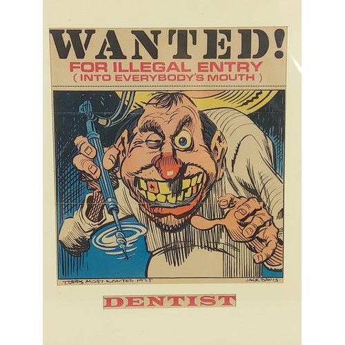 47 - Framed 1975 Topps hand coloured poster of a  dentist, 38 x 32cms