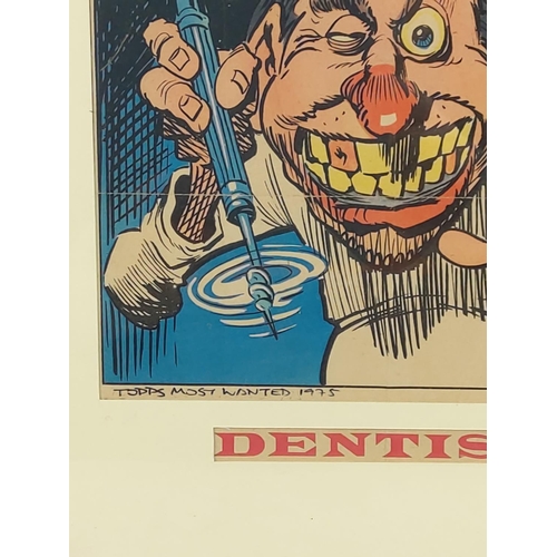 47 - Framed 1975 Topps hand coloured poster of a  dentist, 38 x 32cms