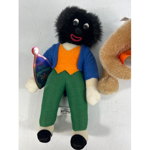 90 - Merrythought Playmates  jointed teddy & Golly with certificates