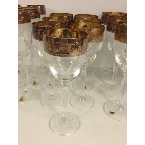 18 - Box of etched Slovakia Lednicke Rovne LR glasses