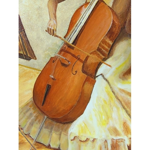 48 - Oil on canvas picture titled 'The Cellist' by Reg Fahey, 53 x 63cms