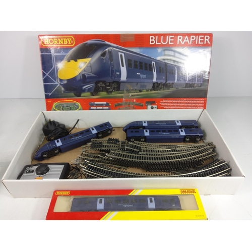 64 - Hornby Blue Rapier with one additional carriage