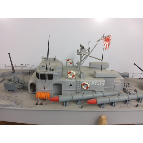 35 - Model battleship with controller and charger, approx 85cms in height