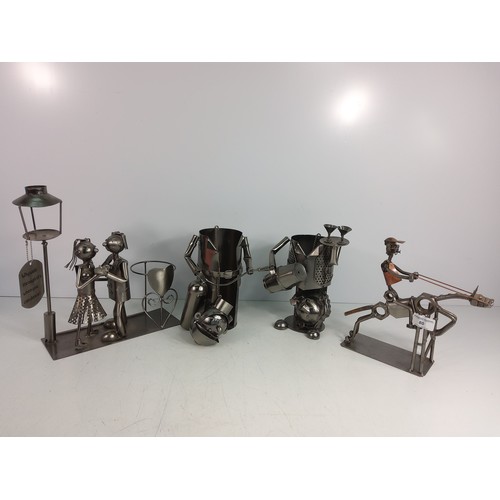 80 - Metal bottle holders and figures