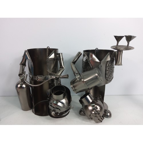 80 - Metal bottle holders and figures