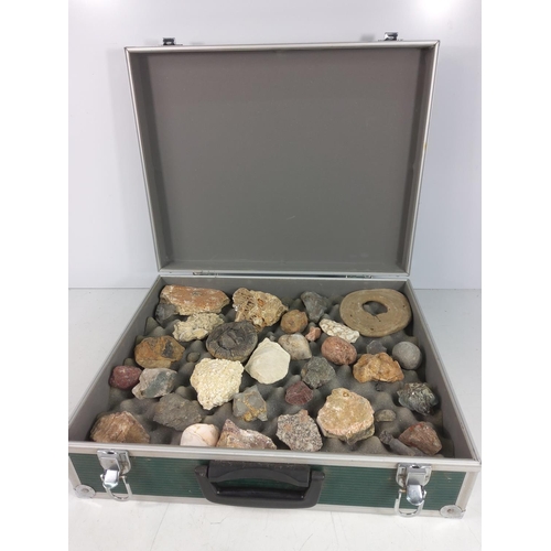 33 - Box of household sundries, case of various fossils and an oriental teaset