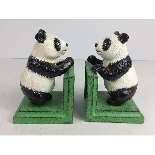 105 - Pair of cast metal panda bookends