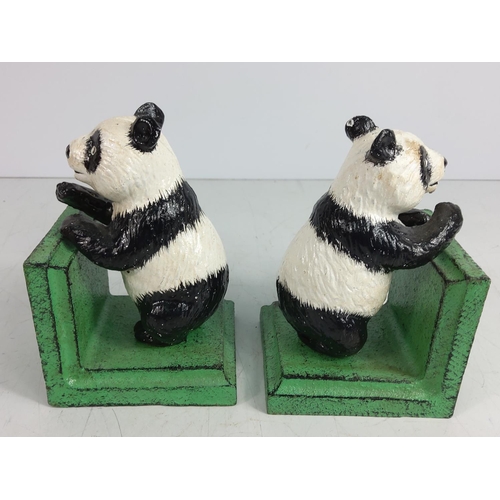 105 - Pair of cast metal panda bookends