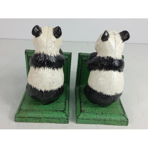 105 - Pair of cast metal panda bookends