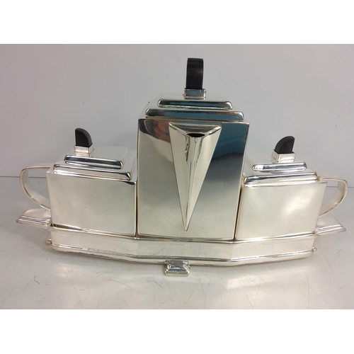 106 - Art deco style 3 piece plated teaset on stand