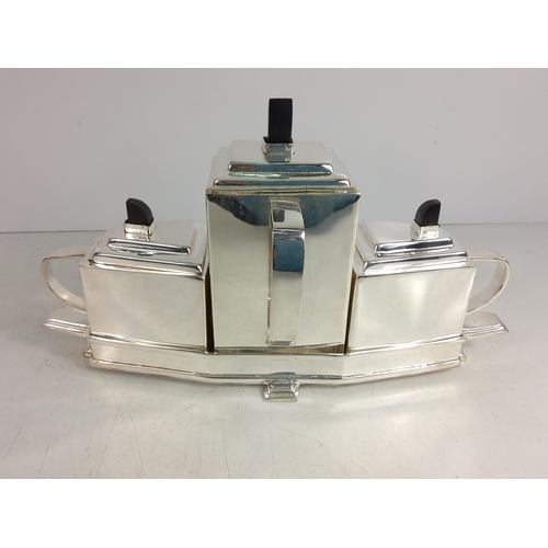 106 - Art deco style 3 piece plated teaset on stand