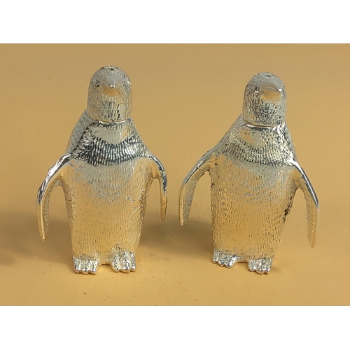 175 - Plated penguin 2 piece cruet, 8cms in height