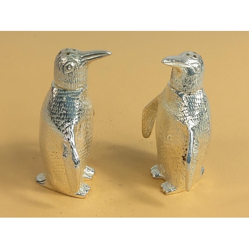 175 - Plated penguin 2 piece cruet, 8cms in height
