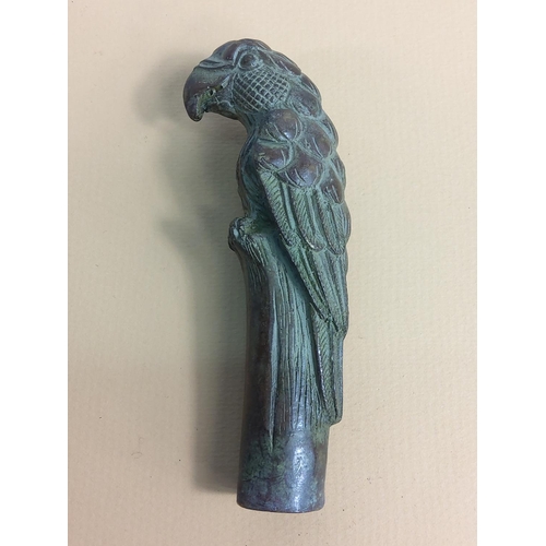 176 - Cast bronze stick top in the form of a parrot