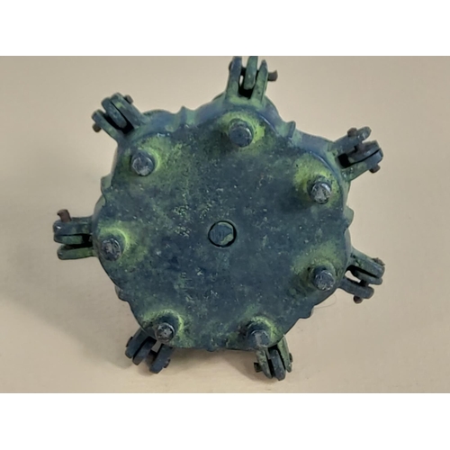 177 - Oriental cast bronze 7 section spice box, 7cms in height x 7cms diameter